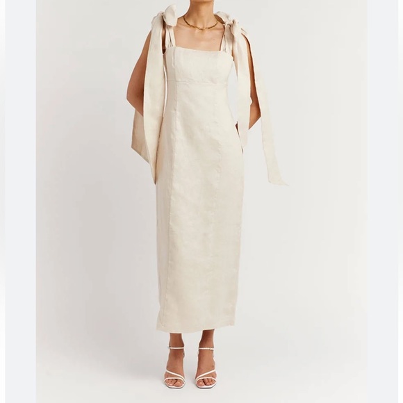 DISSH Dresses & Skirts - Dissh Aisle Pearl Linen Bow Midi Dress